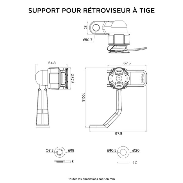 Support pour rétroviseur à tige