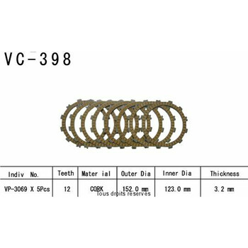 Disques garnis d'embrayage VC398 Kyoto